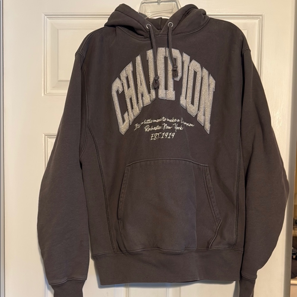 Champion Men's Pullover Hoodie in Charcoal with Embroidered Logo